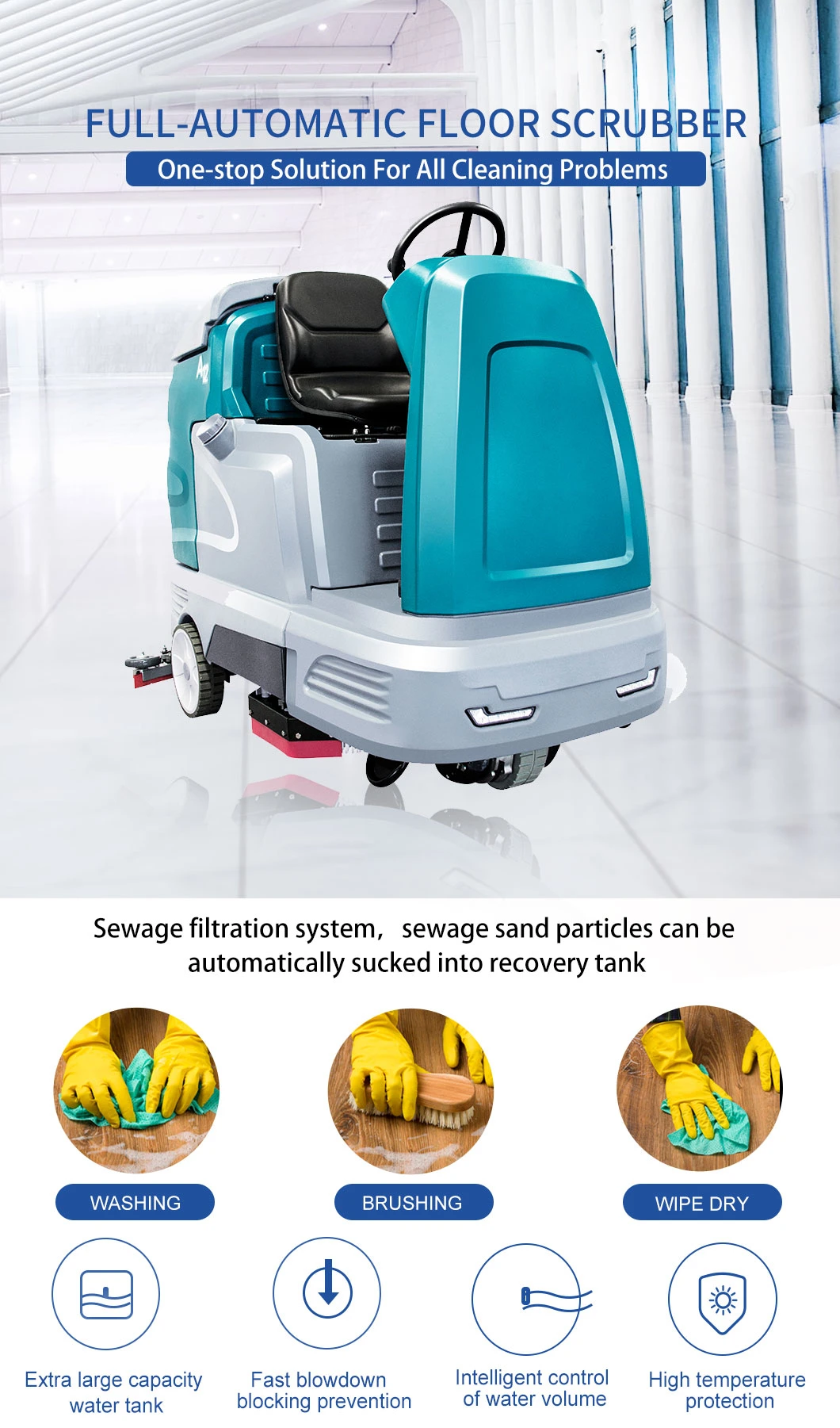 Auto Battery Scrubber Dryer Marble Tile Commercial Industrial Floor Scrubbing Machine