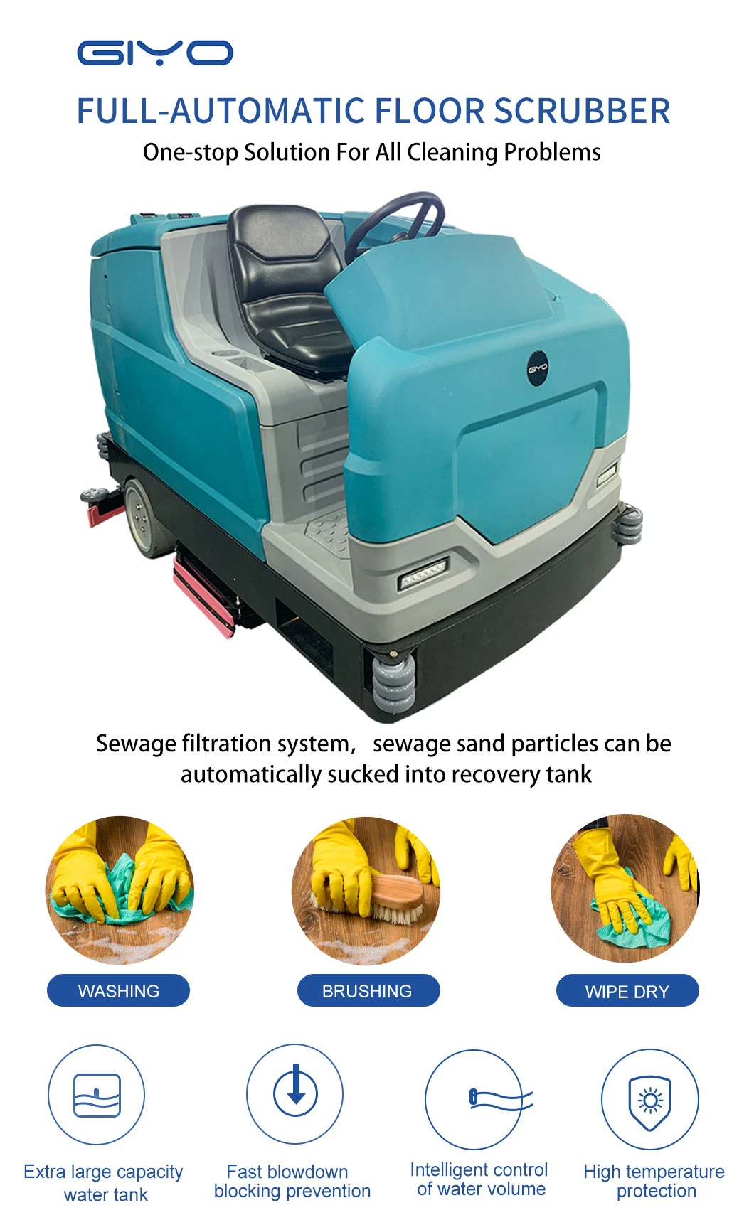 Automatic Commercial Floor Cleaning Machine Dual-Brush Concrete Scrubber Dryer