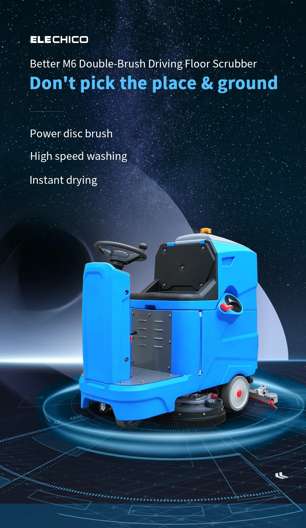 Automatic Electric Driving Double Brush Cleaning Machine Floor Scrubber Dryer with Battery